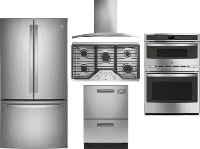 5 Piece Package Includes Refrigerator, Cooktop, Wall Oven, Hood And Dishwasher